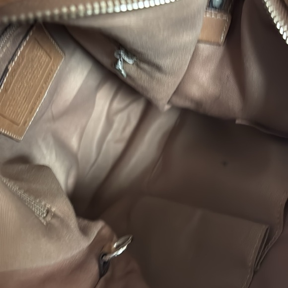 COACH Shoulder Bag Brown Leather/Canvas Adjust. Strap Zip “C” Logo 11 X11 Purse - Picture 5 of 7